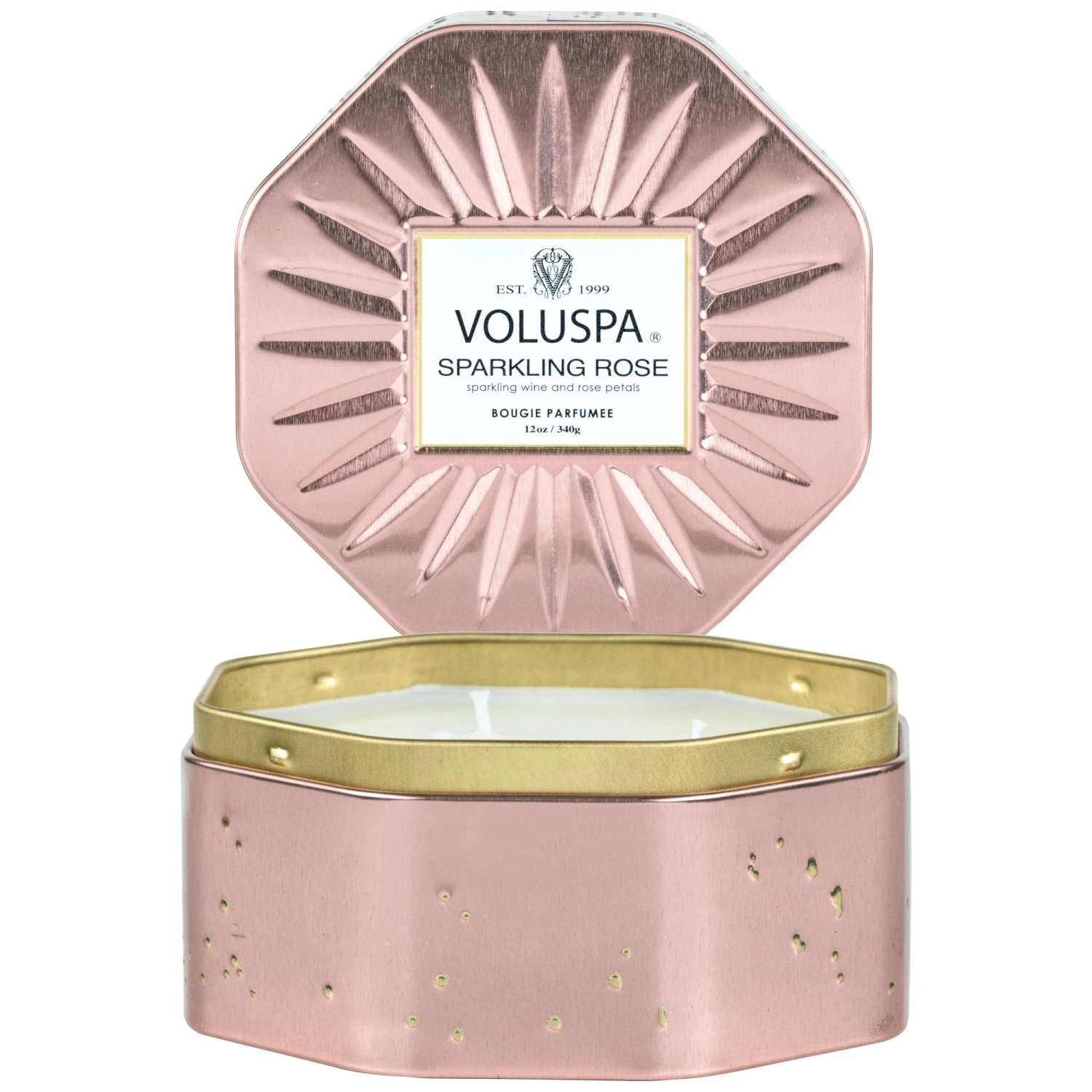 Voluspa Sparkling Rose - 3 Wick Octagon Tin Candle 4 Voluspa Sparkling Rose - 3 Wick Octagon Tin Candle - Image 2
