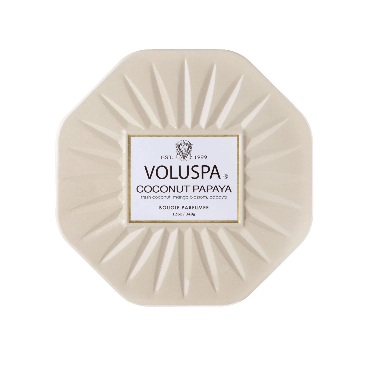 Voluspa Coconut Papaya - 3 Wick Octagon Tin Candle 3 Voluspa Coconut Papaya - 3 Wick Octagon Tin Candle