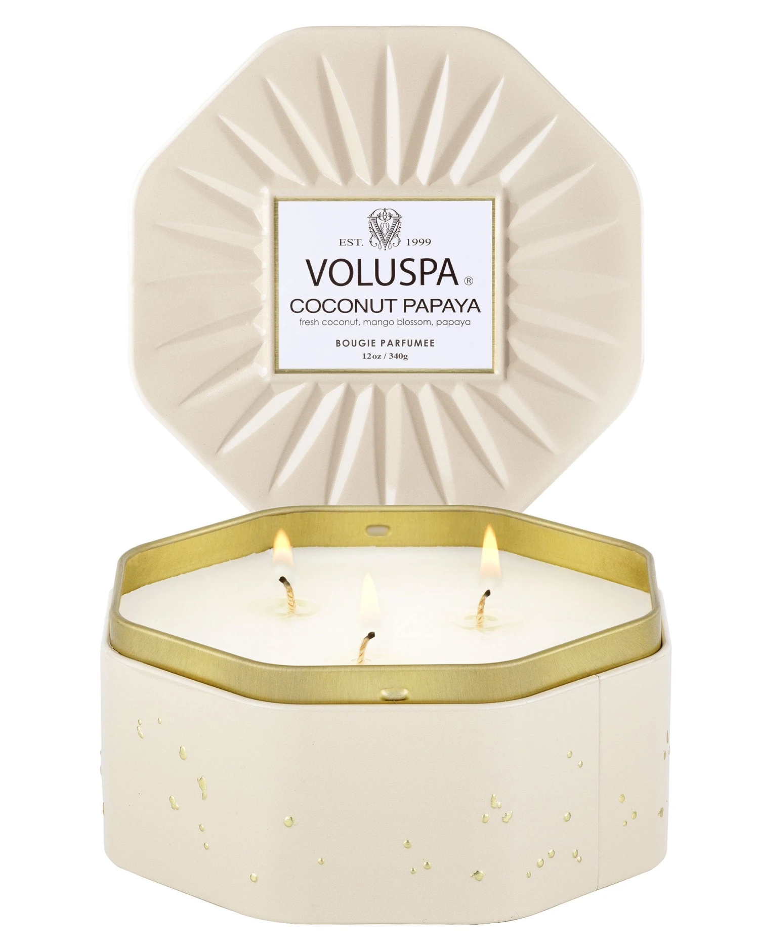 Voluspa Coconut Papaya - 3 Wick Octagon Tin Candle 5 Voluspa Coconut Papaya - 3 Wick Octagon Tin Candle - Image 3
