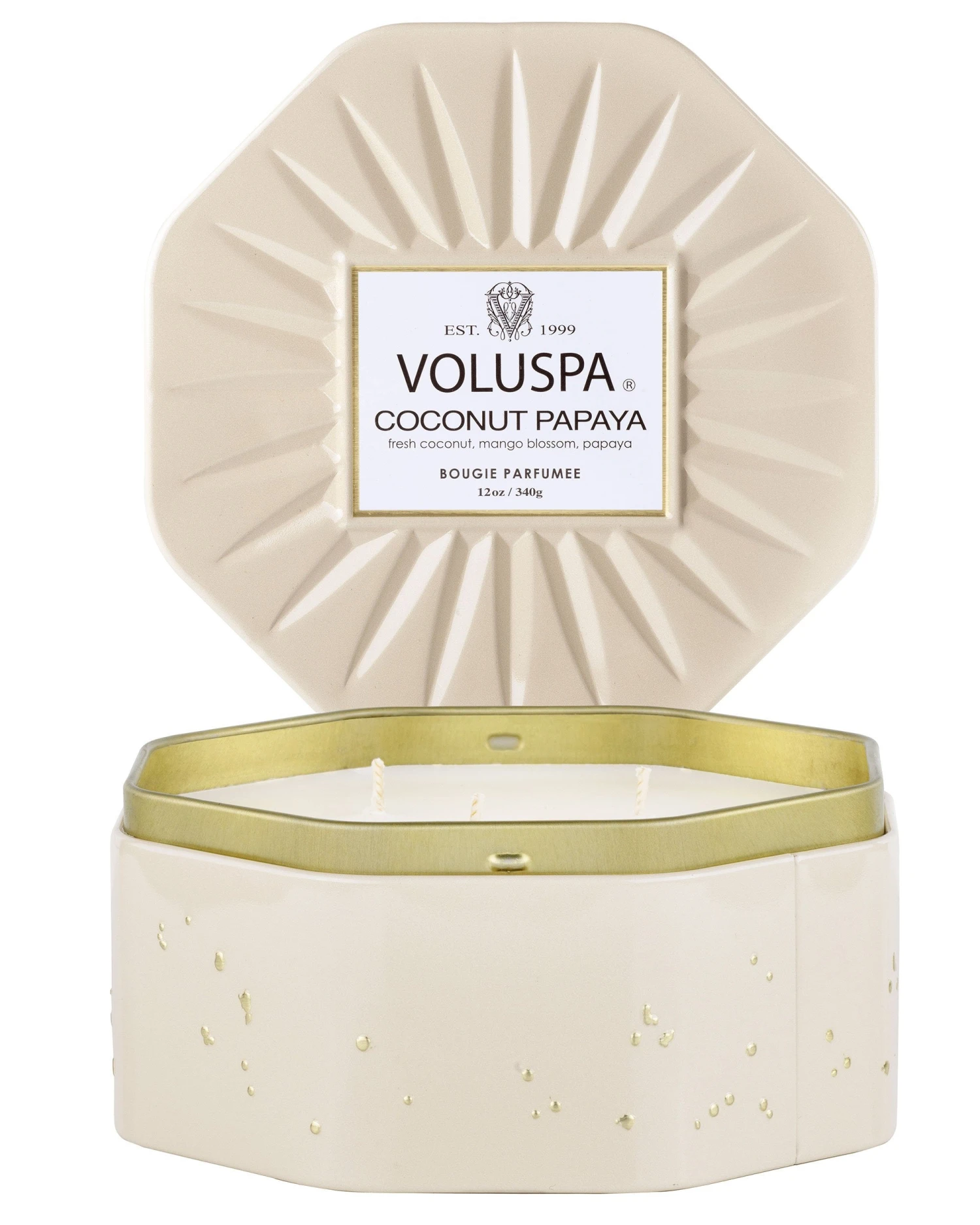 Voluspa Coconut Papaya - 3 Wick Octagon Tin Candle 4 Voluspa Coconut Papaya - 3 Wick Octagon Tin Candle - Image 2