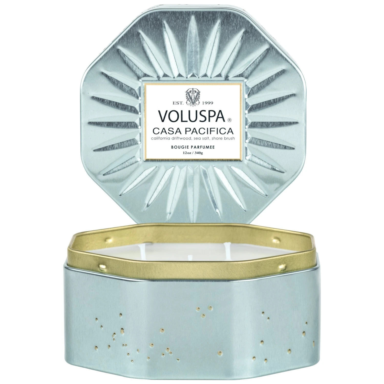 Voluspa Casa Pacifica - 3 Wick Octagon Tin Candle 4 Voluspa Casa Pacifica - 3 Wick Octagon Tin Candle - Image 2