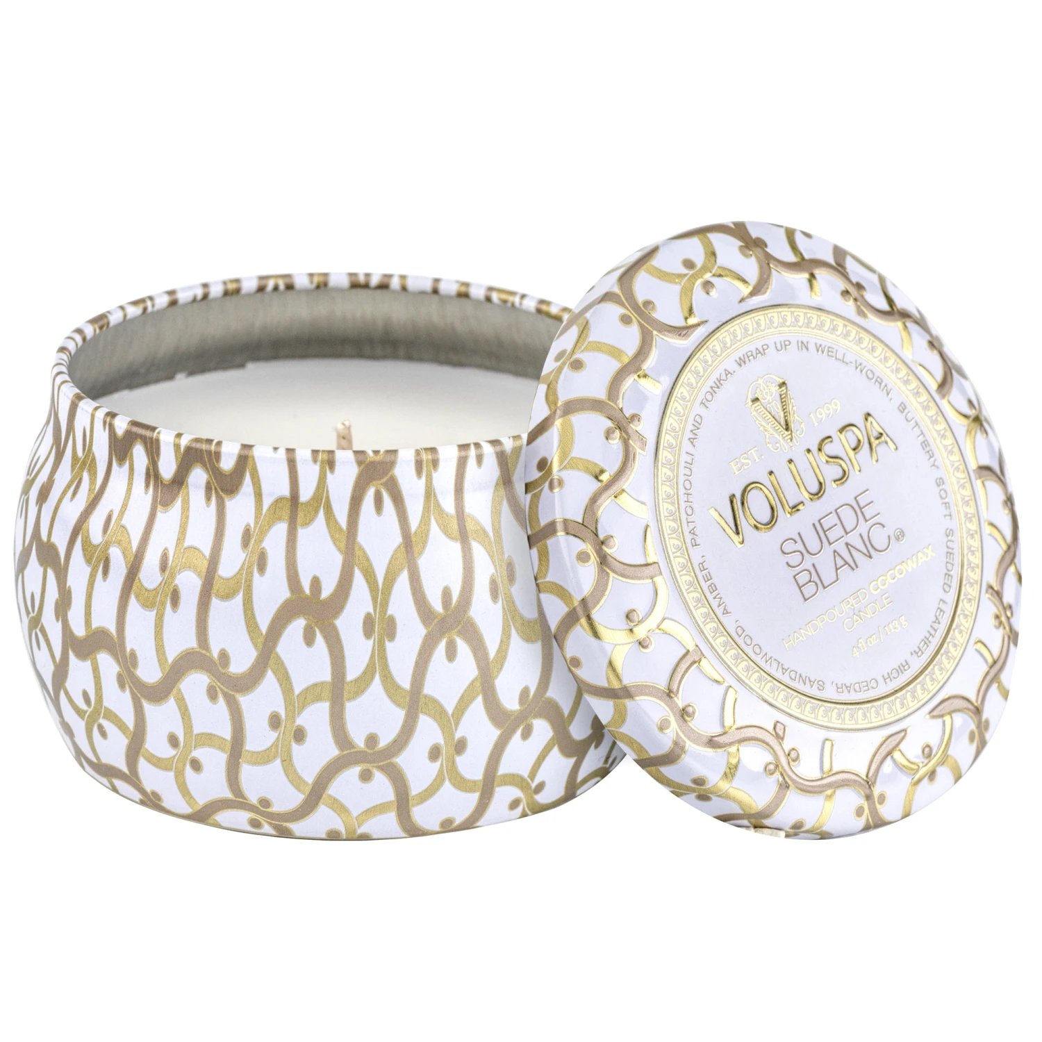 Voluspa Suede Blanc - Mini Tin Candle 3 Voluspa Suede Blanc - Mini Tin Candle