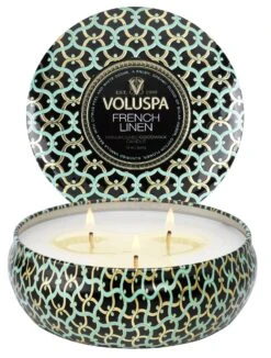Voluspa French Linen - 3 Wick Tin Candle 10 Voluspa French Linen - 3 Wick Tin Candle -Voluspa 8224 2