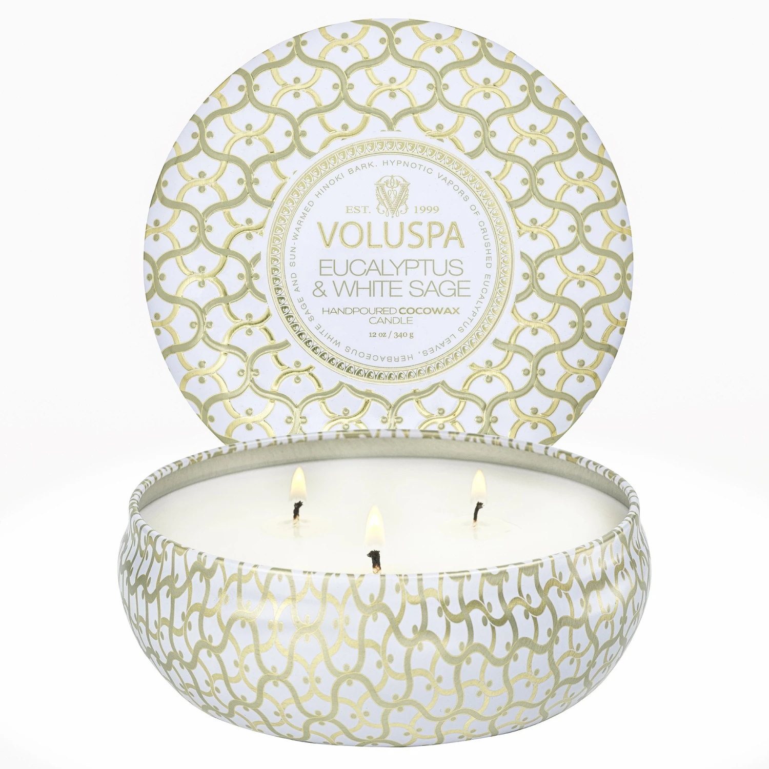 Voluspa Eucalyptus & White Sage - 3 Wick Tin Candle 4 Voluspa Eucalyptus & White Sage - 3 Wick Tin Candle - Image 2