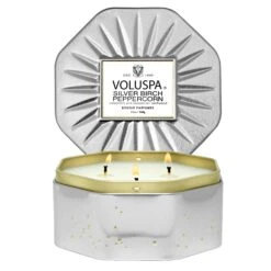 Voluspa Silver Birch Peppercorn - 3 Wick Octagon Tin Candle 9 Voluspa Silver Birch Peppercorn - 3 Wick Octagon Tin Candle -Voluspa FA22 PRopt 68618 1
