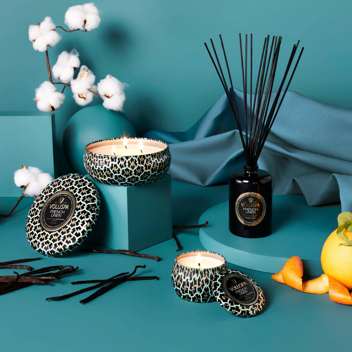 Voluspa French Linen - 3 Wick Tin Candle 4 Voluspa French Linen - 3 Wick Tin Candle - Image 2