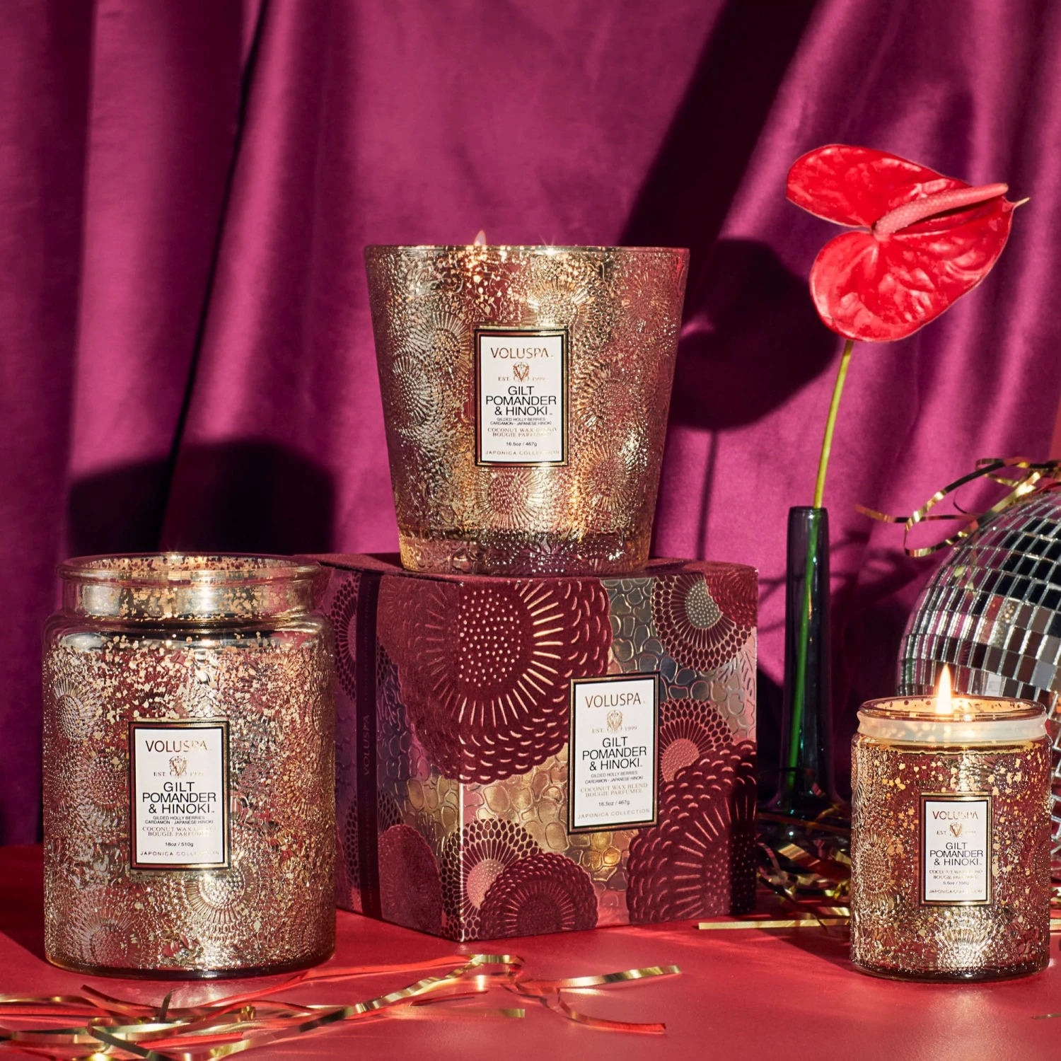 Voluspa Gilt Pomander & Hinoki - 2 Wick Hearth Candle 4 Voluspa Gilt Pomander & Hinoki - 2 Wick Hearth Candle - Image 2