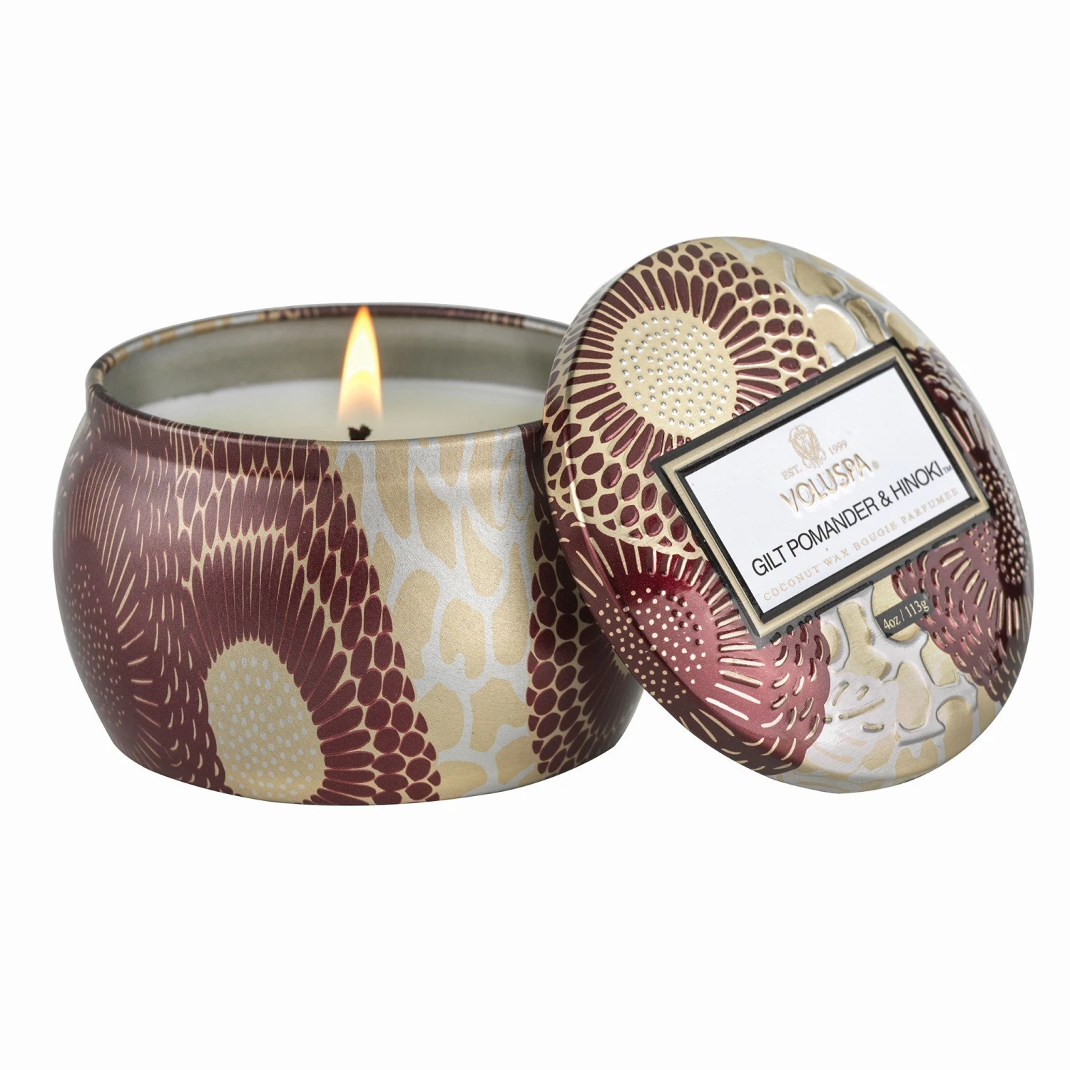 Voluspa Gilt Pomander & Hinoki - Mini Tin Candle 3 Voluspa Gilt Pomander & Hinoki - Mini Tin Candle