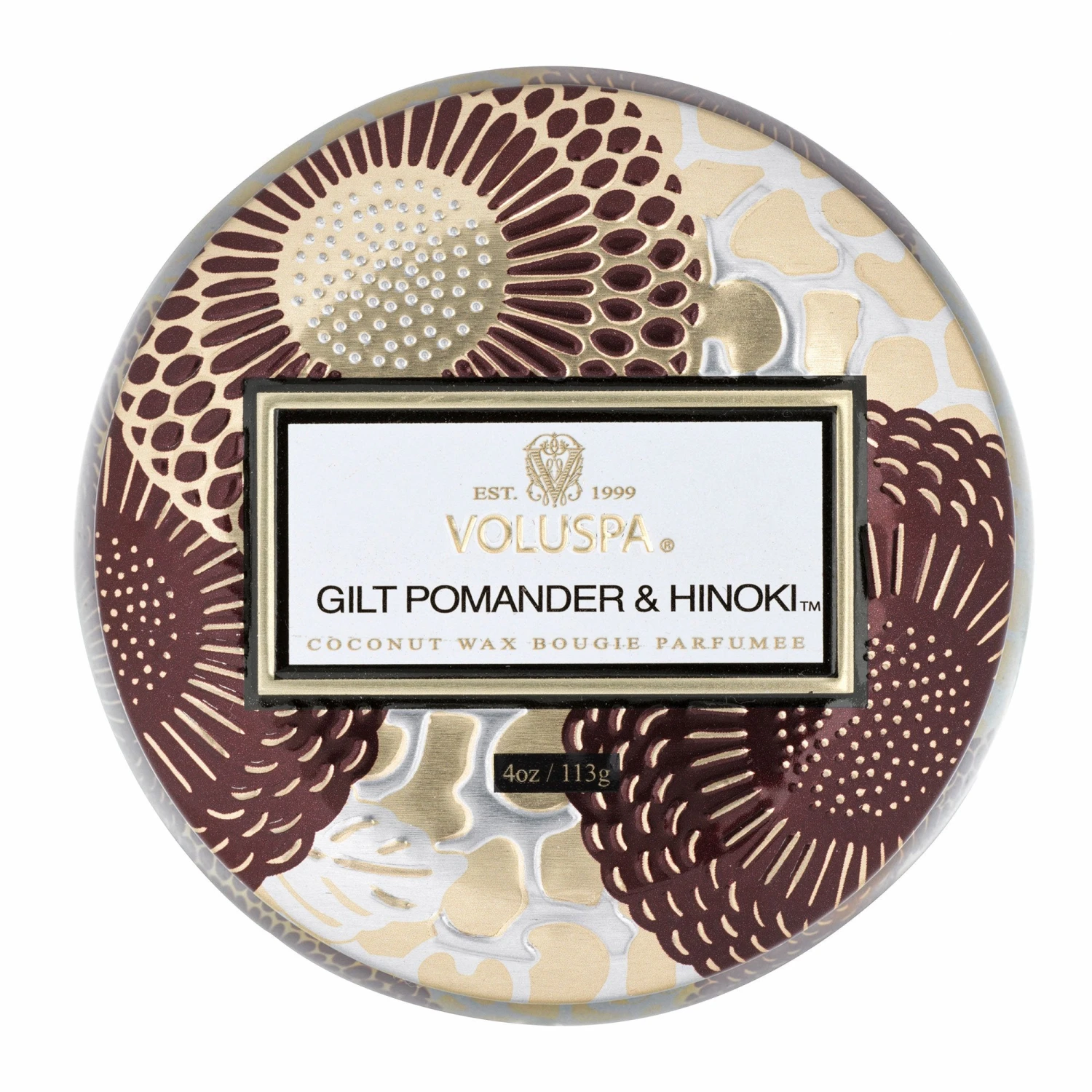 Voluspa Gilt Pomander & Hinoki - Mini Tin Candle 7 Voluspa Gilt Pomander & Hinoki - Mini Tin Candle - Image 5