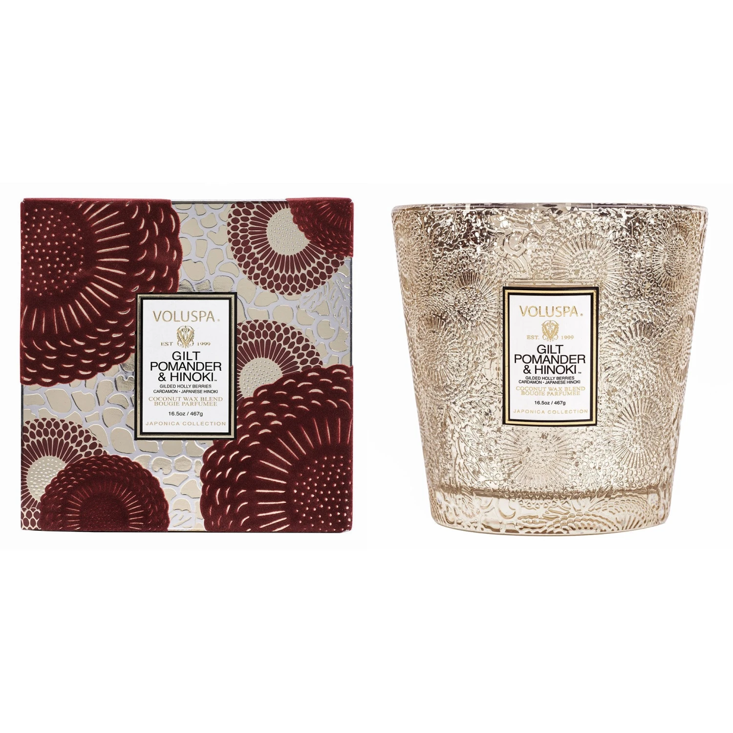 Voluspa Gilt Pomander & Hinoki - 2 Wick Hearth Candle 3 Voluspa Gilt Pomander & Hinoki - 2 Wick Hearth Candle