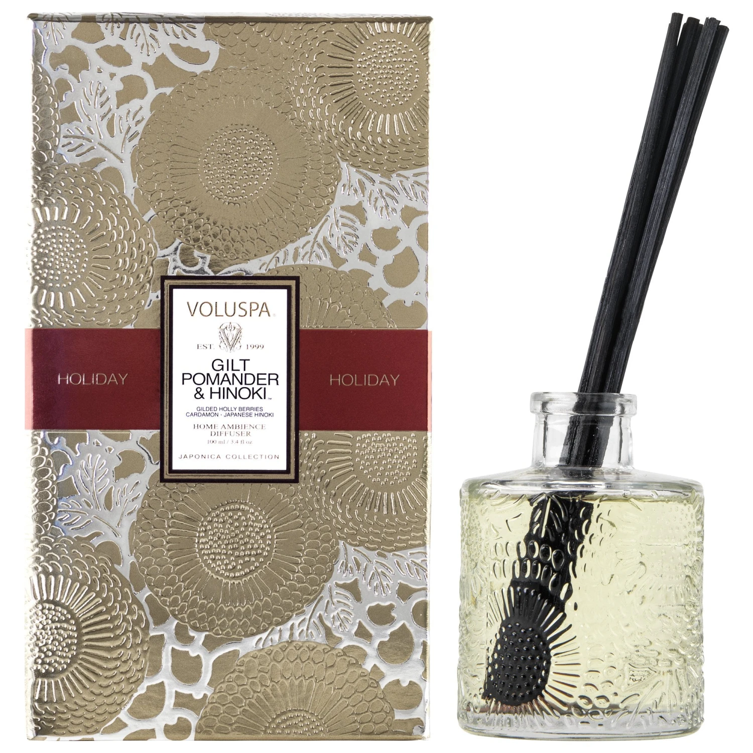 Voluspa Gilt Pomander & Hinoki - Reed Diffuser 3 Voluspa Gilt Pomander & Hinoki - Reed Diffuser